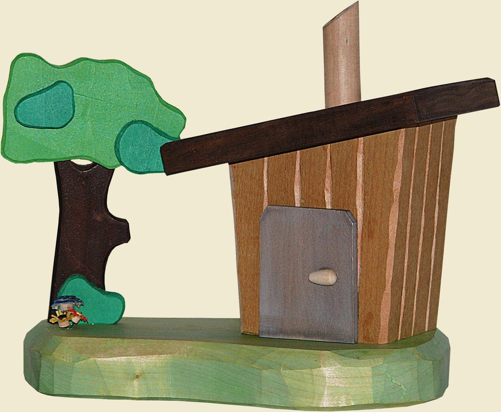 Räucherhaus Stall mit Baum geschnitzt Höhe 19cm NEU Produktbild 