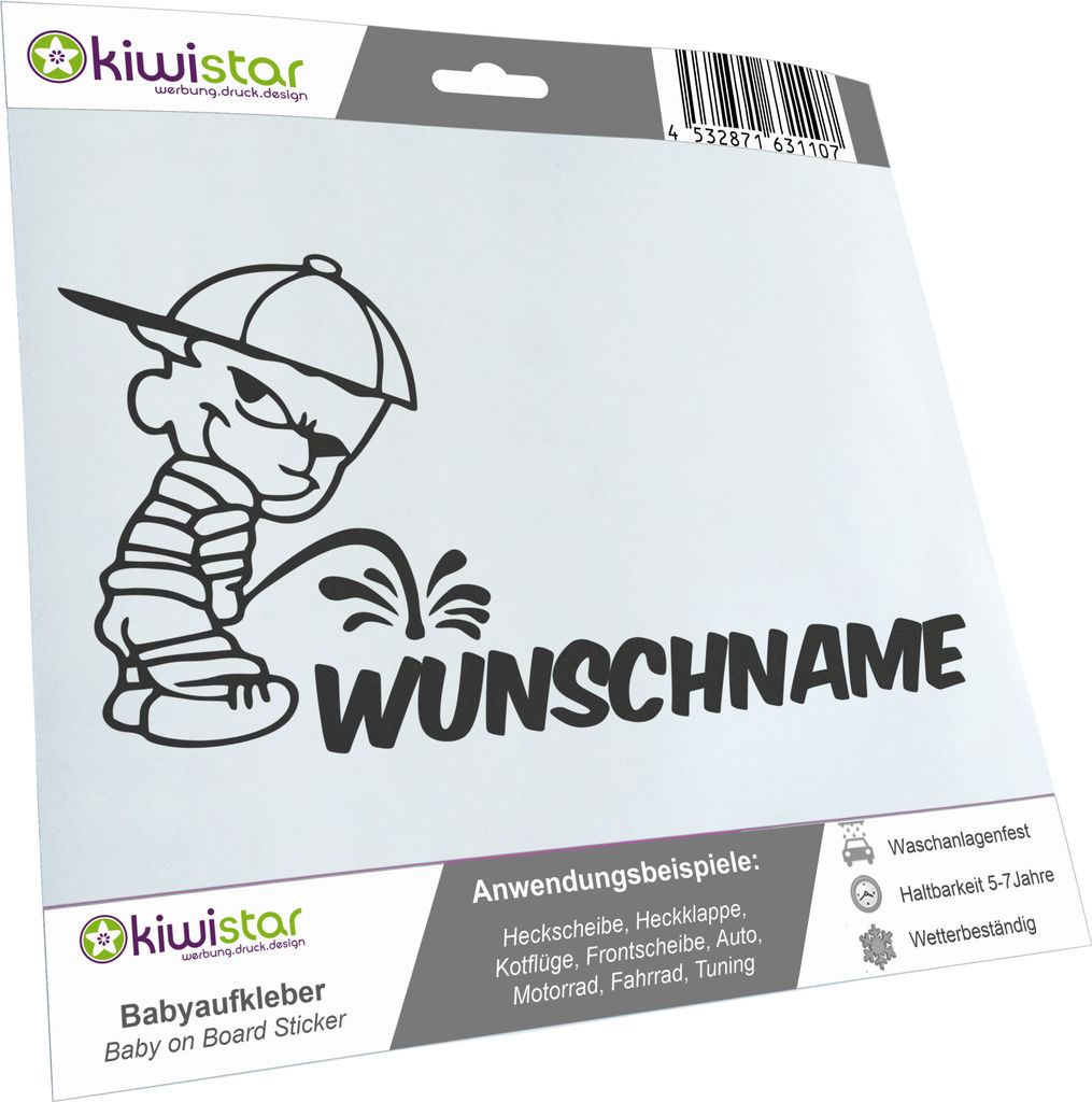 Kiwistar - Autoaufkleber - Piss on Wunschname - mit Basecap - 30 cm - dunkelgrau - Pissmännchen - Aufkleber für Auto, Laptop, Fahrrad, LKW, Motor...