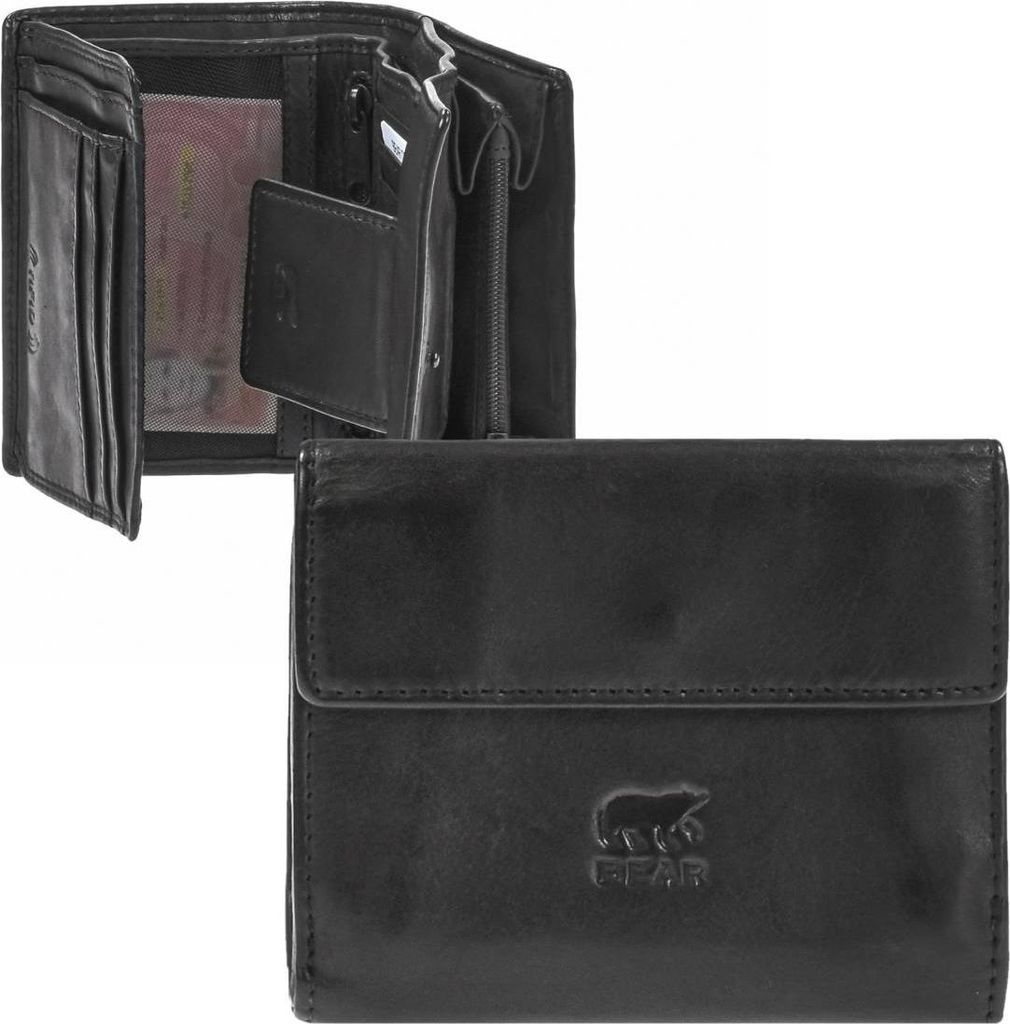 Bear Design Portemonnaie Leder 12x10cm "Jill" Damen Geldbörse kompakt schwarz