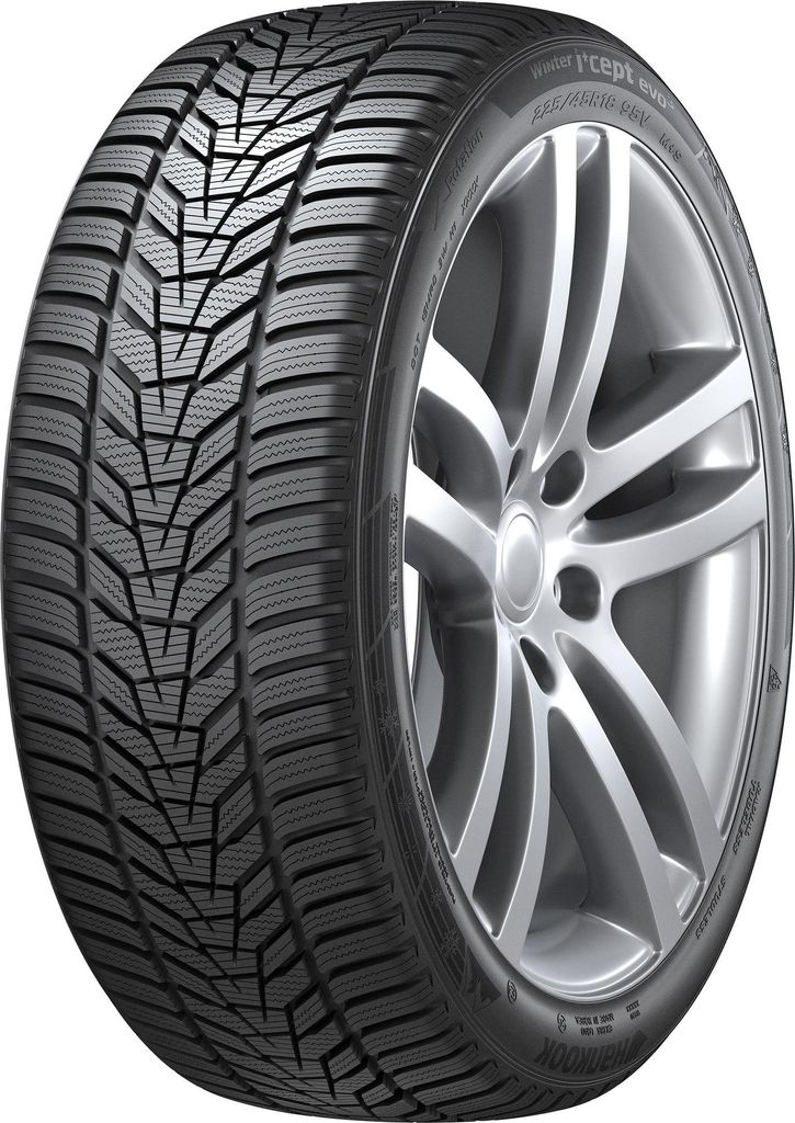 A single tire mounted on a silver alloy wheel, presented against a white background.