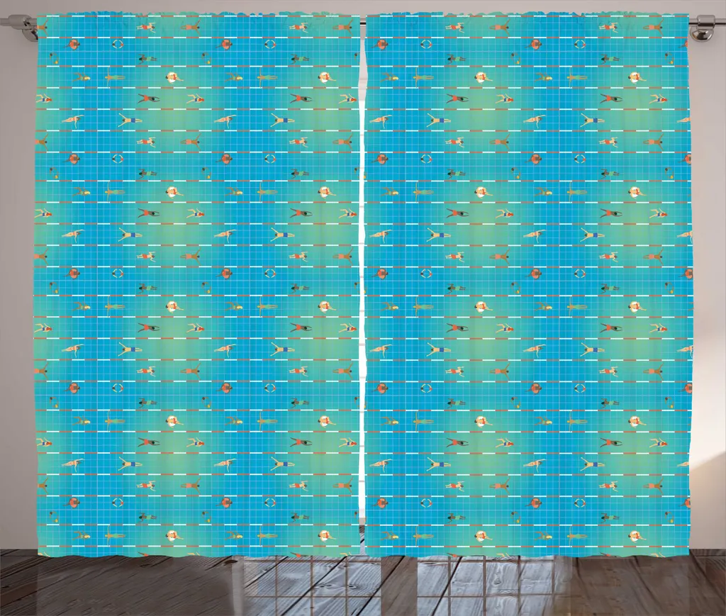 Rideau Rustique ABAKUHAUS Scène de Piscine Été Multicolore 280x225 cm