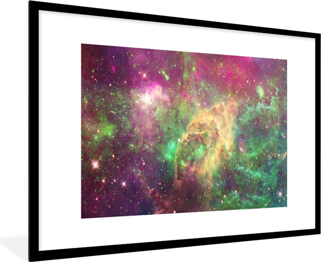 MuchoWow Gerahmtes Poster Weltraum - Grün - Sterne 90x60 cm - Poster mit Schwarzem Bilderrahmen Wandposter Rahmen Foto Bilder - Wanddekoration -...