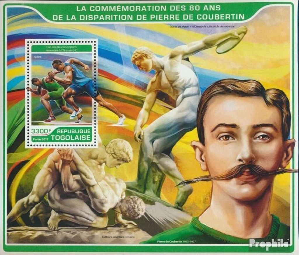 Briefmarken Togo 2017 Mi Block 1437 (kompl. Ausgabe) postfrisch Pierre de Coubertin