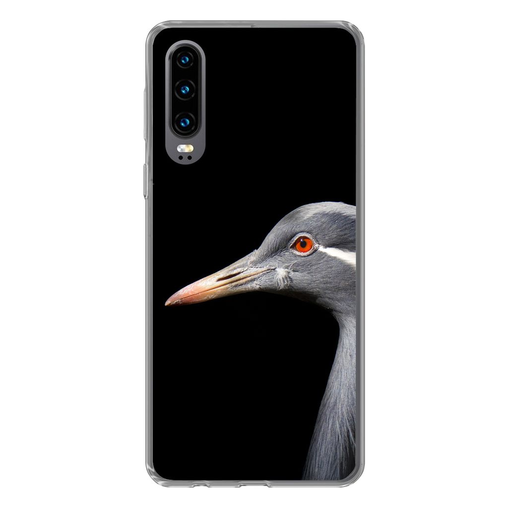 MuchoWow Handyhülle Schutzhülle Hülle für Huawei P30 Kraniche auf schwarzem Hintergrund Silikon Softcase Handy Hülle
