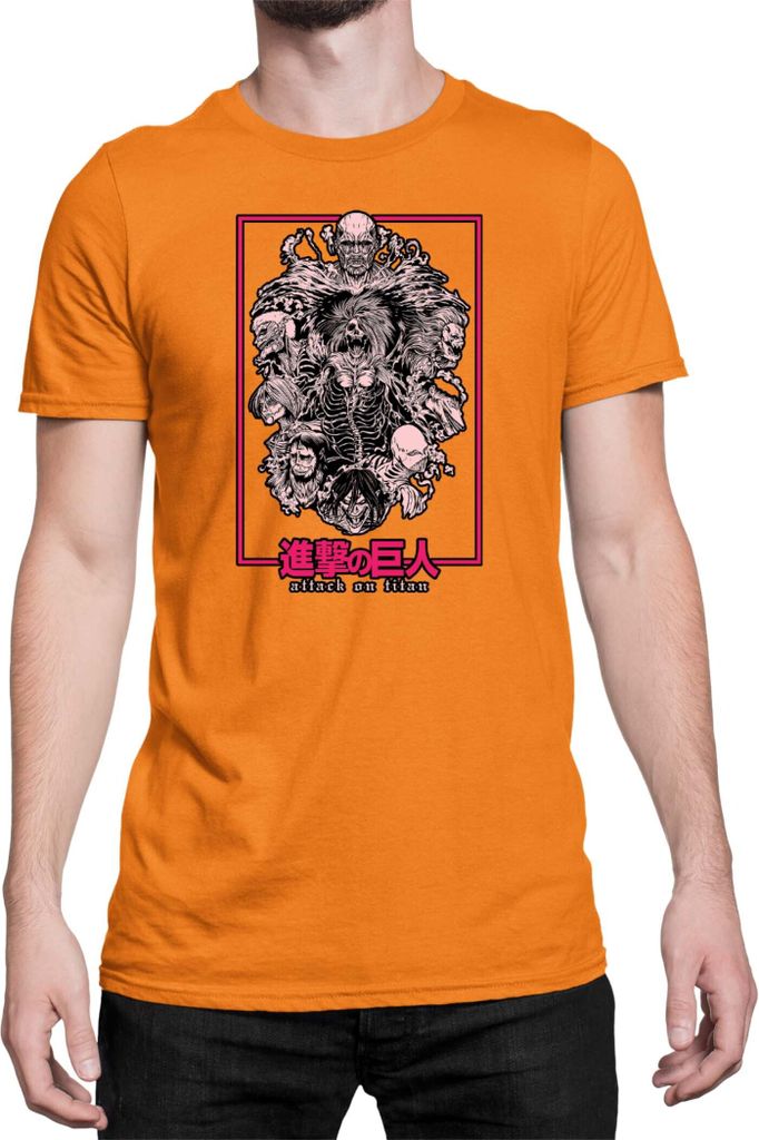 Herren T-Shirt Japan Anime Manga Attack Anime On Titan Titans 01 Allmighty Titans, Man 2XL / Orange