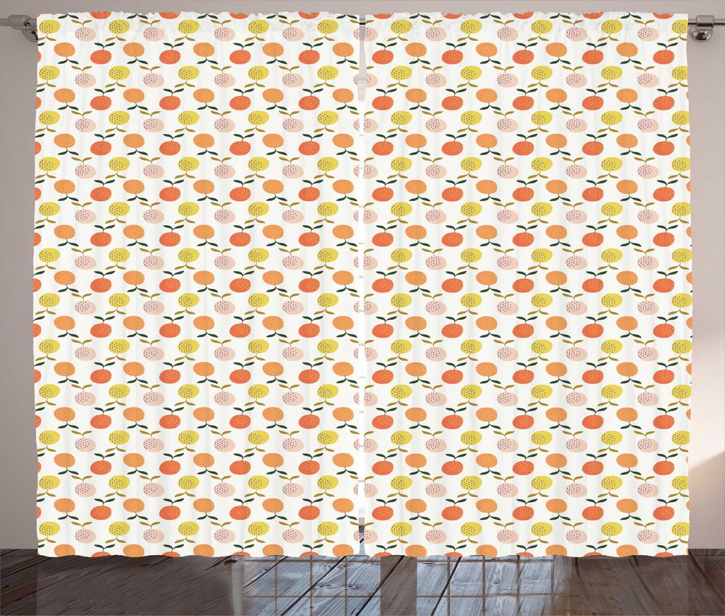 ABAKUHAUS Obst Rustikaler Vorhang, Multicolor Orangen Kunst, Wohnzimmer Universalband Gardinen mit Schlaufen und Haken, 280 x 225 cm, Mehrfarbig