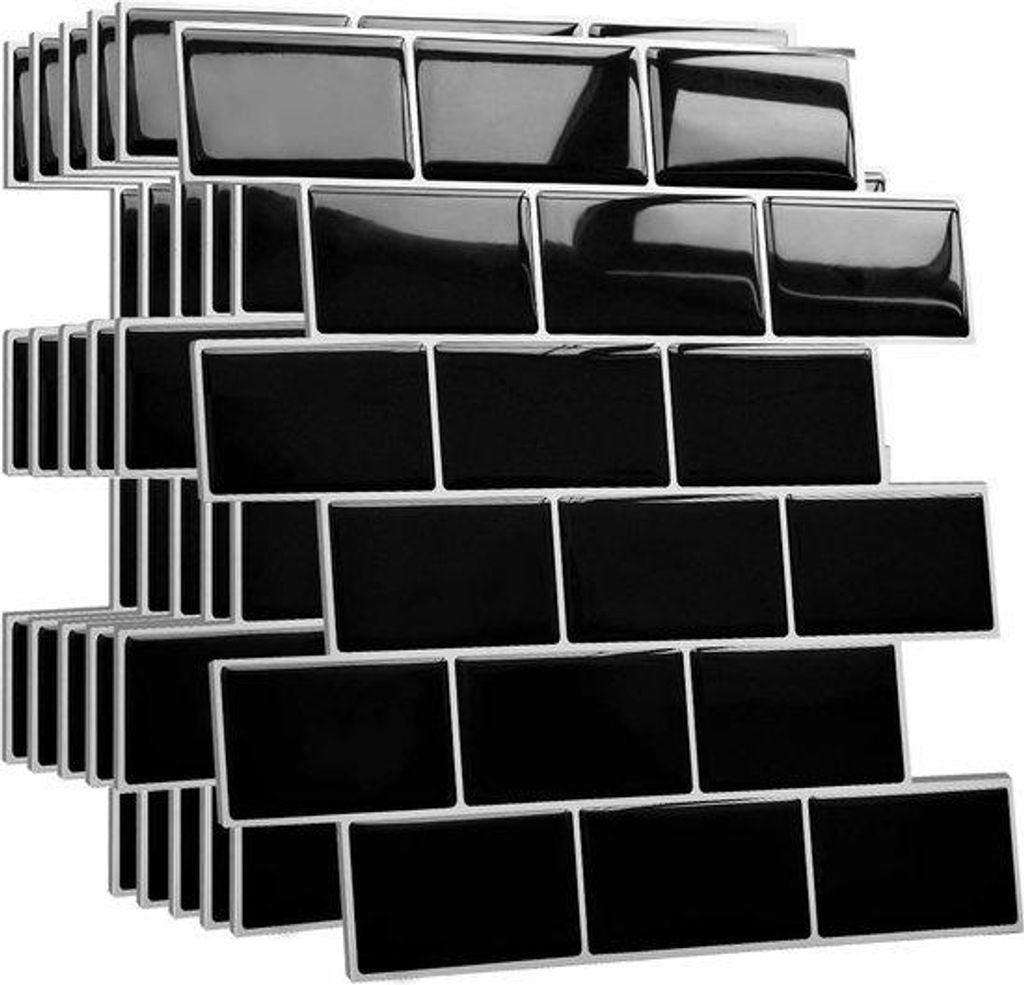 Dekoratieve 3D-tegelsticker, zelfklevend, PVC, 10-tegels-Set, schwarz