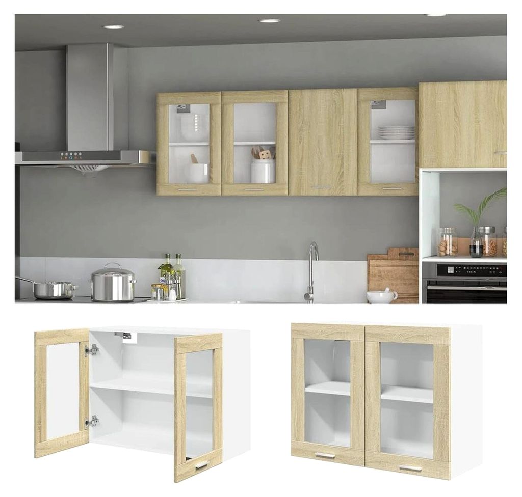 Hängeschrank aus Holzwerkstoff mit Glastüren, Lyon, Sonoma-Eiche, 80 x 31 x 60 cm