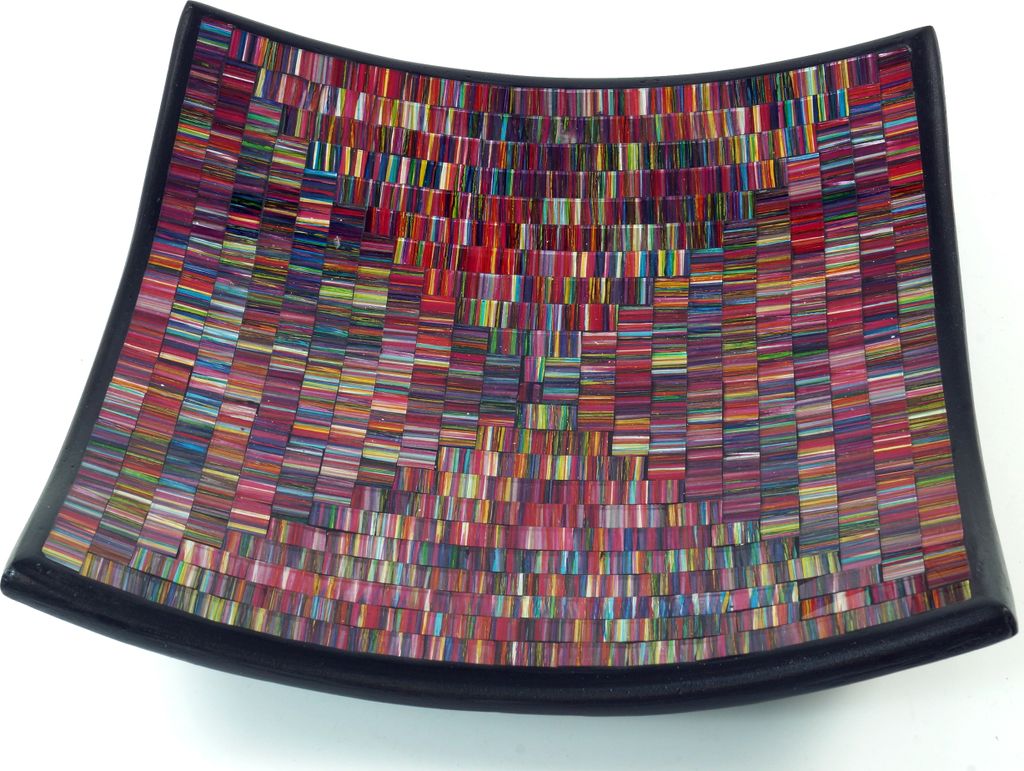 Eckige Mosaikschale, Untersetzer, Dekoschale, Handgearbeitete Keramik & Glas Obst Schale - Design 10, Violett, Keramik,Glas, Größe: Groß (30*30 cm)