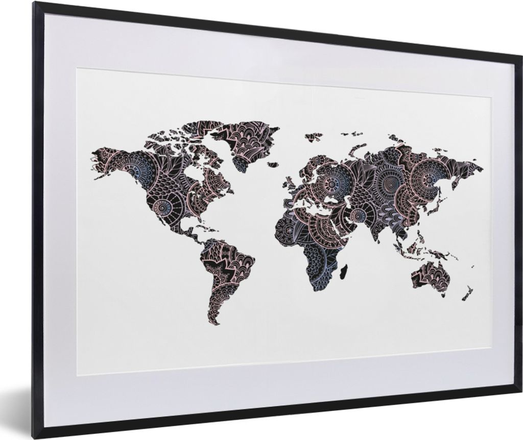 MuchoWow® Gerahmtes Poster Weltkarte - Schwarz - Mandela - Produktbild 