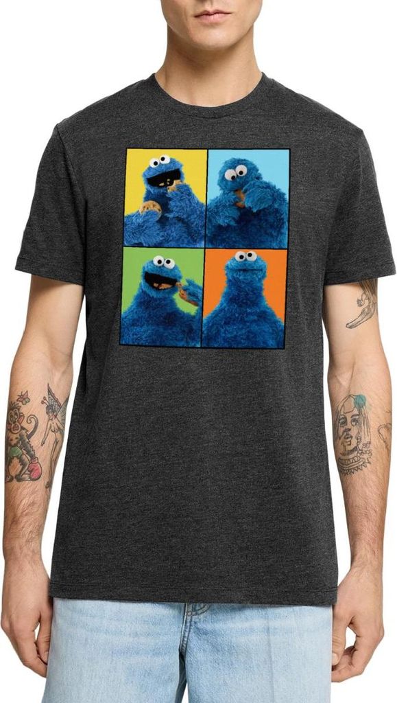 Spreadshirt Sesamstraße Krümelmonster Posen Männer Premium T-Shirt, 4XL, Anthrazit meliert