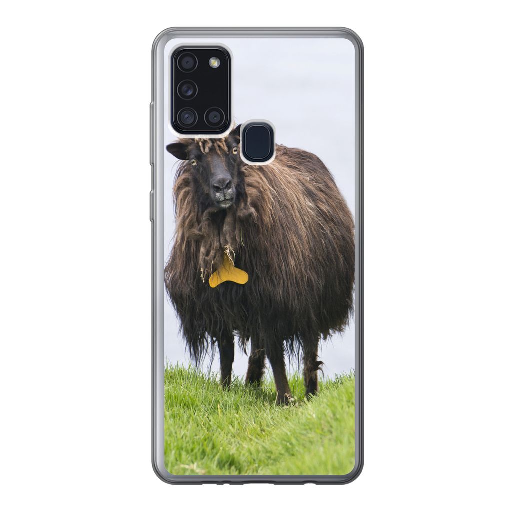 MuchoWow Handyhülle Schutzhülle Hülle für Samsung Galaxy A21s Schafe - Braun - Meer Silikon Softcase Handy Hülle - Hartschale