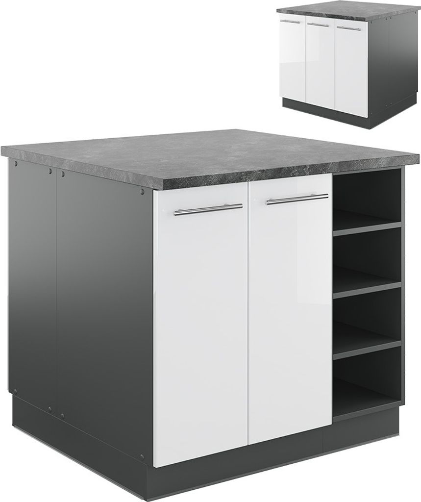 Kücheninsel Vicco Fame-Line Weiß Hochglanz/Anthrazit 90 cm ohne Arbeitsplatte, Model 38730