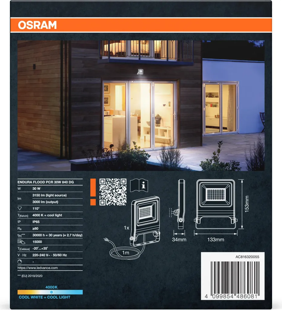 Solution Éclairage Extérieur Puissant 30W OSRAM Projecteur LED Économe IP65