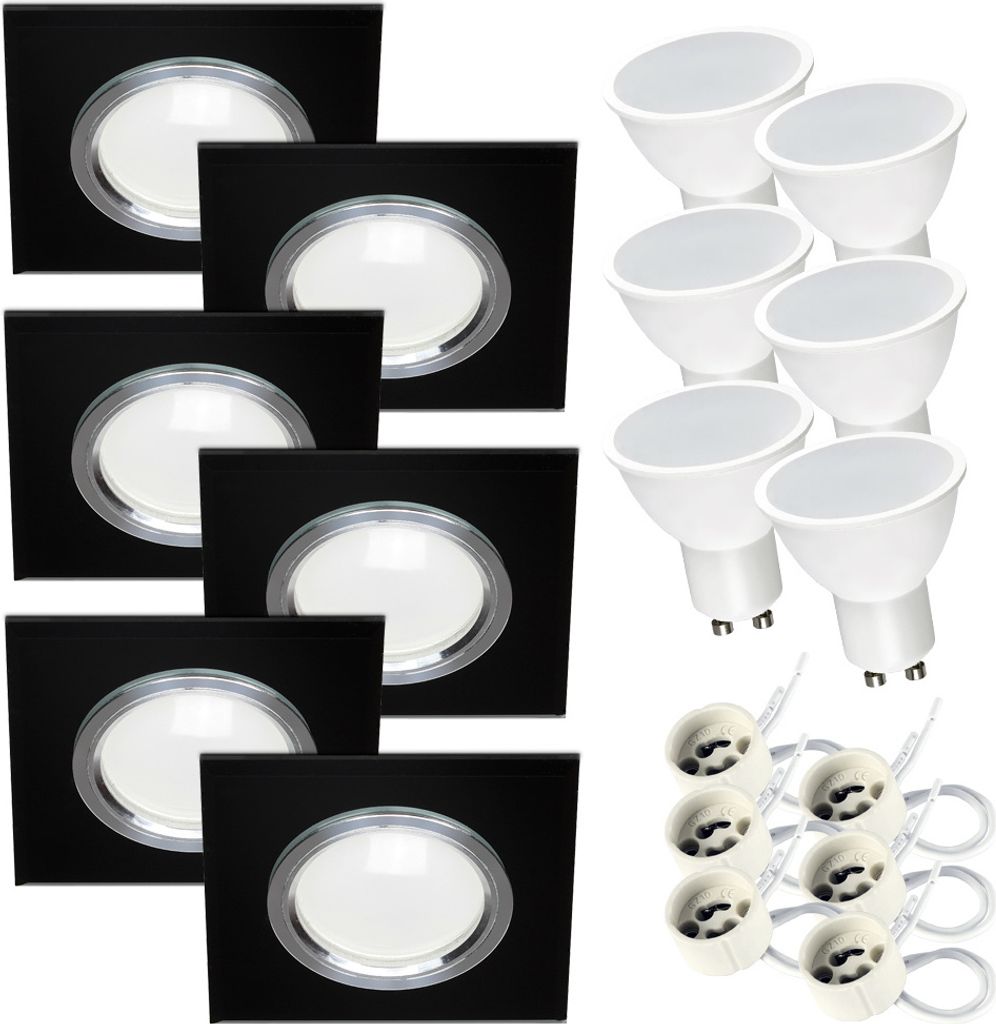 6x Einbauspot SET LED 230V IP44 RIK.9 schwarz GU10 7W warmweiss