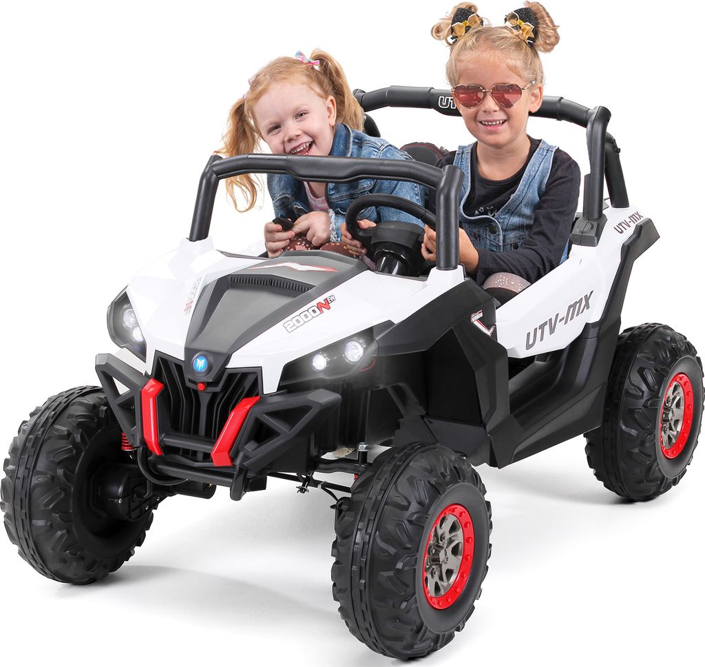 Actionbikes Motors UTV Buggy MX Allrad - Kinder Elektro Auto mit 2,4 GHz Fernbedienung - 2 x 12 V Motoren - USB - AUX - Bluetooth (Schwarz/Weiß)