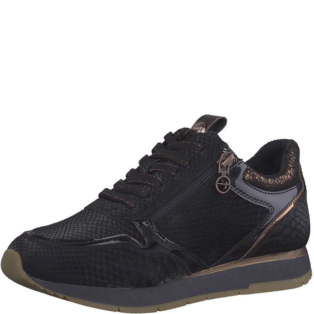 Tamaris Damen Schnürschuh Sneaker Glitzereffekte Krokooptik Glitzersneaker 1-23603-29, Größe:38 EU, Farbe:Schwarz