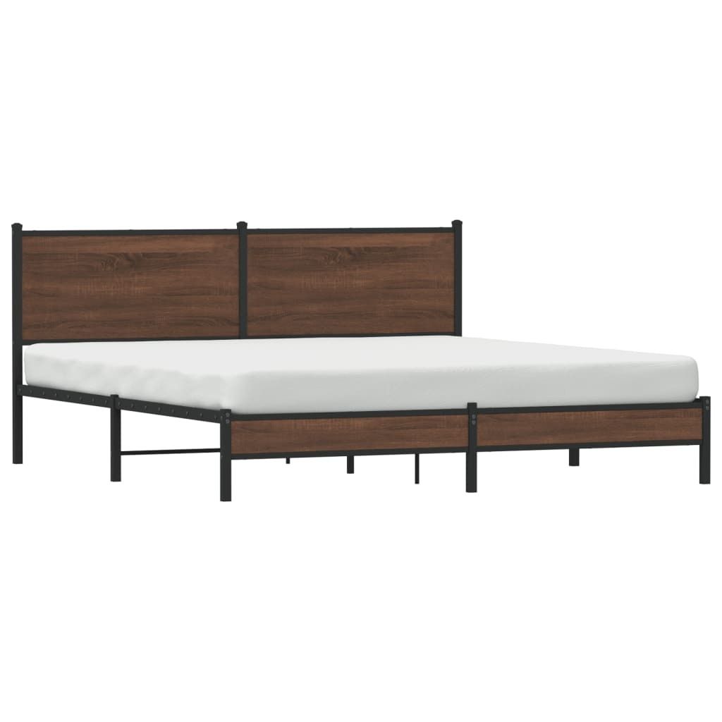 (NEU 2026) Metallbett ohne Matratze, Braun Eichen-Optik 180x200 cm - Klassische Betten - 37.7 kg