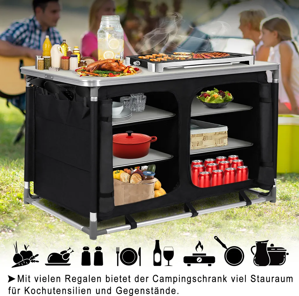 Cuisine Extérieure Pliante 6 Compartiments - Table de Camping avec Rangement - 3