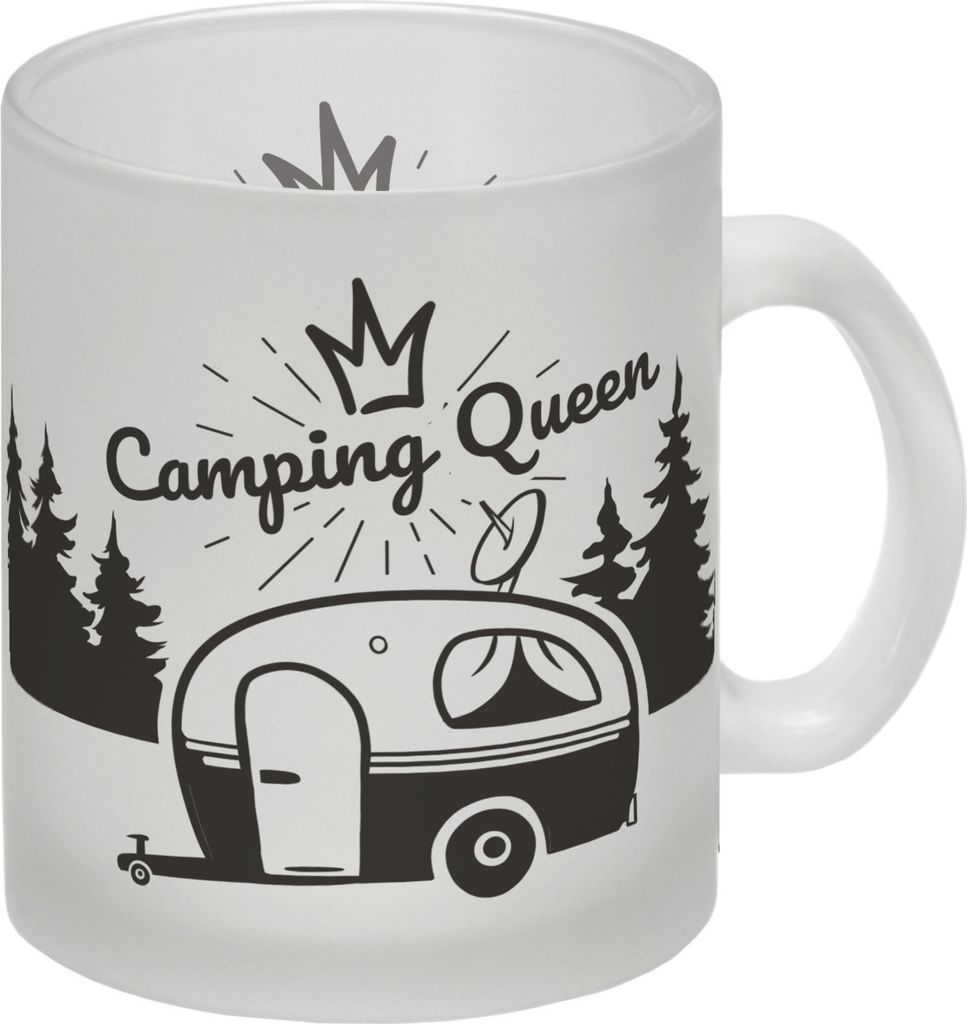 Camping Queen Glas Tasse mit wunderschönen Reisemotiven