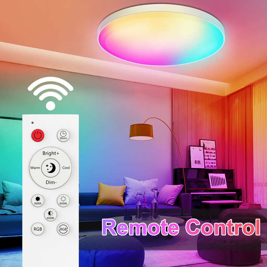 Plafonnier LED RGB WiFi 30W Dimmable avec Télécommande et Commande Vocale