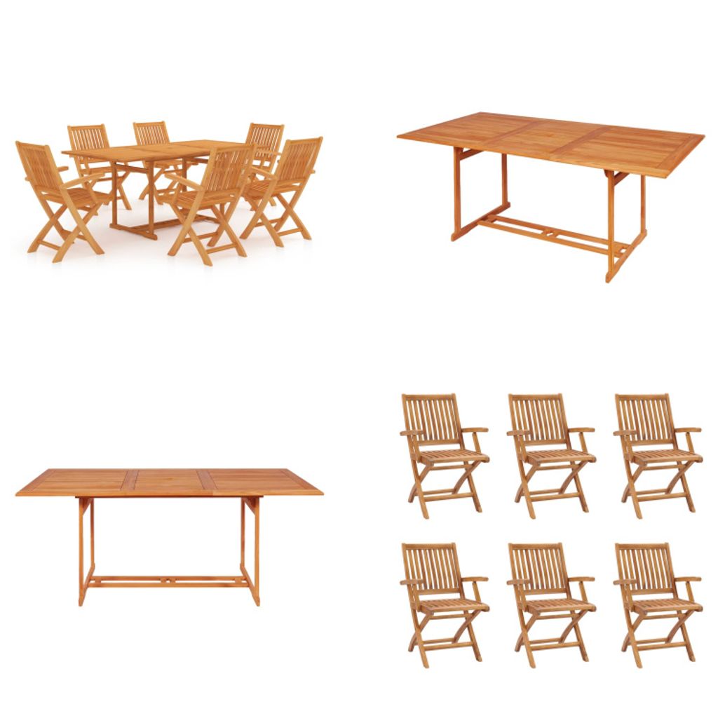 vidaXL 7 tlg. Garten Essgruppe Massivholz Teak - Garten-Essgruppe - Garten-Essgruppen - Gartenmöbel-Set - Gartenmöbel-Sets