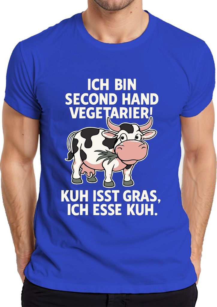 Secondhand Vegetarier Kuh isst Gras ich esse Kuh Bauernhof Lustig Herren T-Shirt, Blau, M