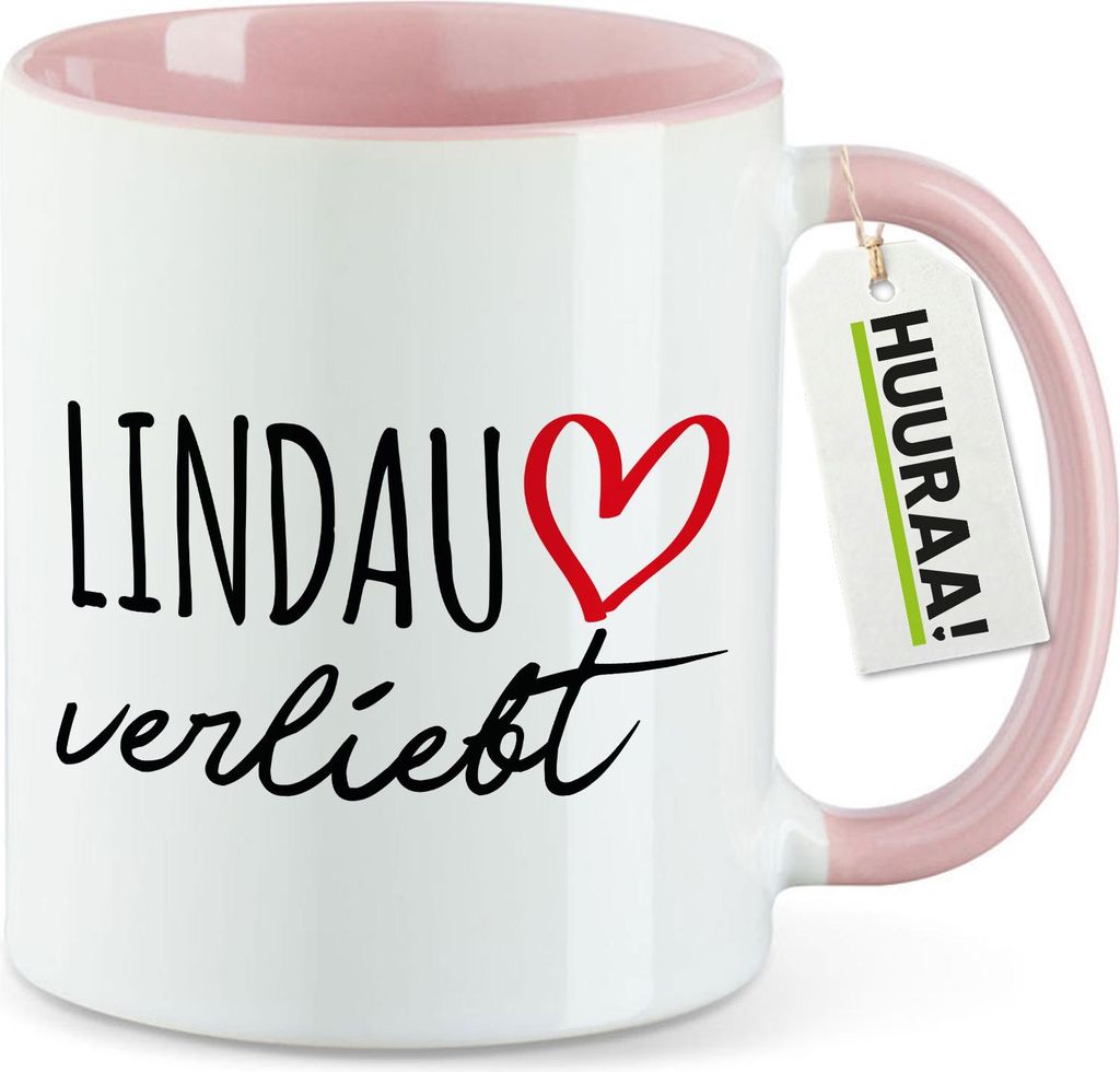 Huuraa Kaffeetasse Lindau Bodensee verliebt 330ml Rosa Keramik Kaffeebecher Geschenkidee