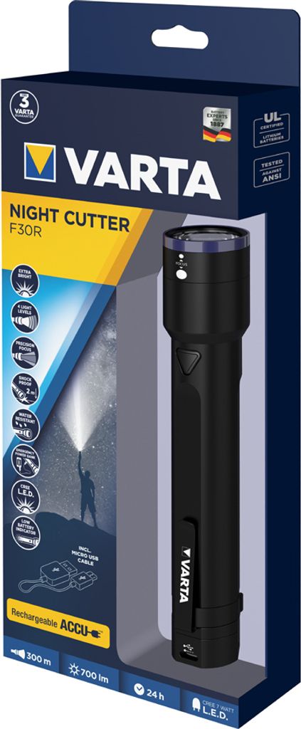 Varta F30R, Baterka, Čierna, 2 m, IPX4, LED, 10 W Obrázok produktu 