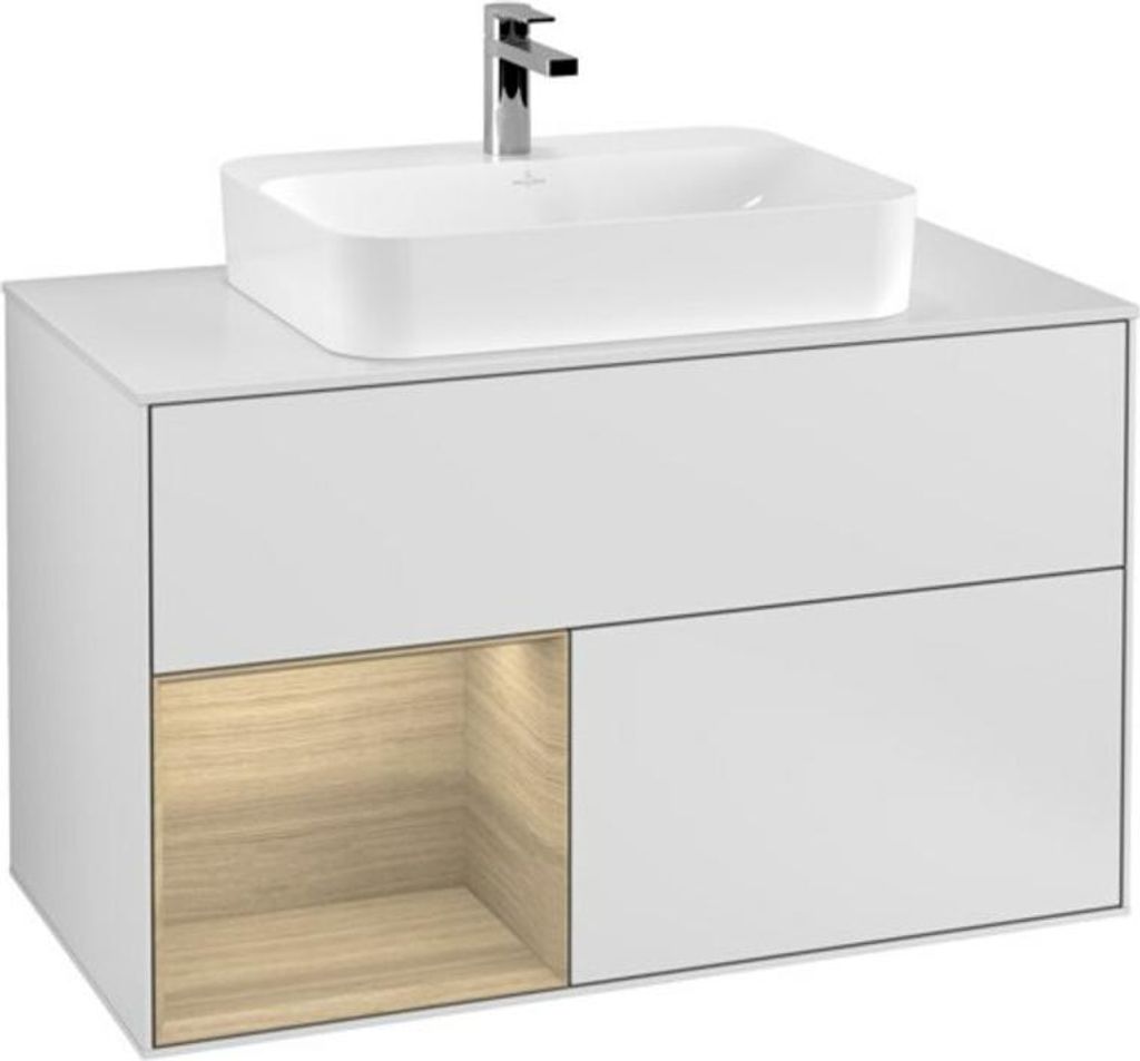 V&B Waschtischunterschrank Finion 100, Pl wh. m, Reg li Oa ven, wh. m Lac