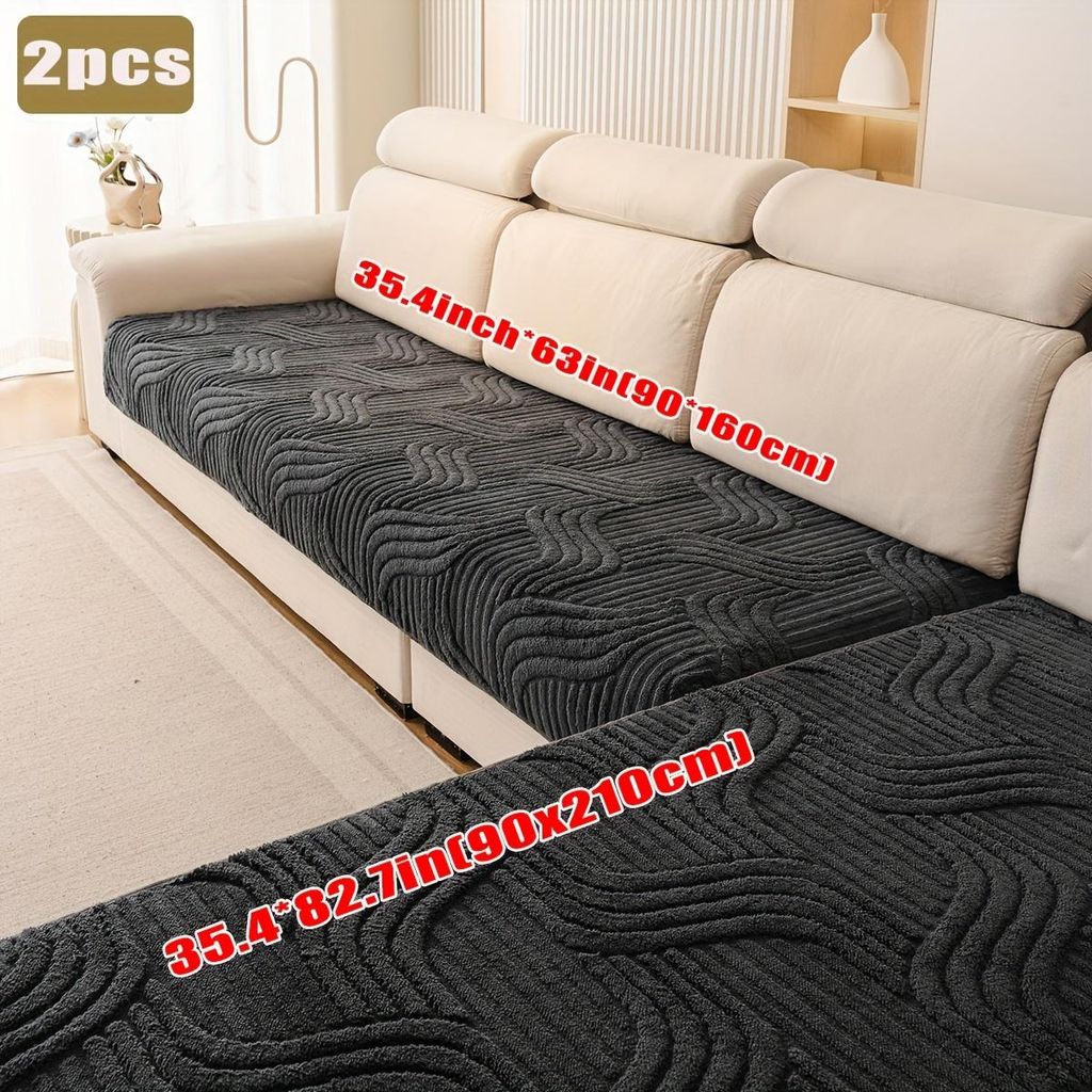 2 Stück Fuchsschwanz Sofabezug,4-5 Sitzer Couchbezug, Antirutsch Sofahusse Möbelschutz,Heimdekoration,Klassisches Design,dunkelgrau(90x160cm+90...