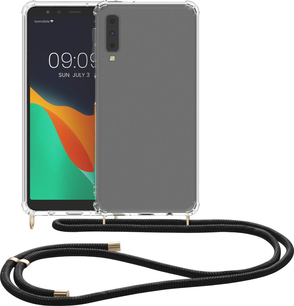kwmobile Necklace Case kompatibel mit Samsung Galaxy A7 (2018) Hülle - Silikon Cover mit Handykette - Band Handyhülle Transparent Schwarz