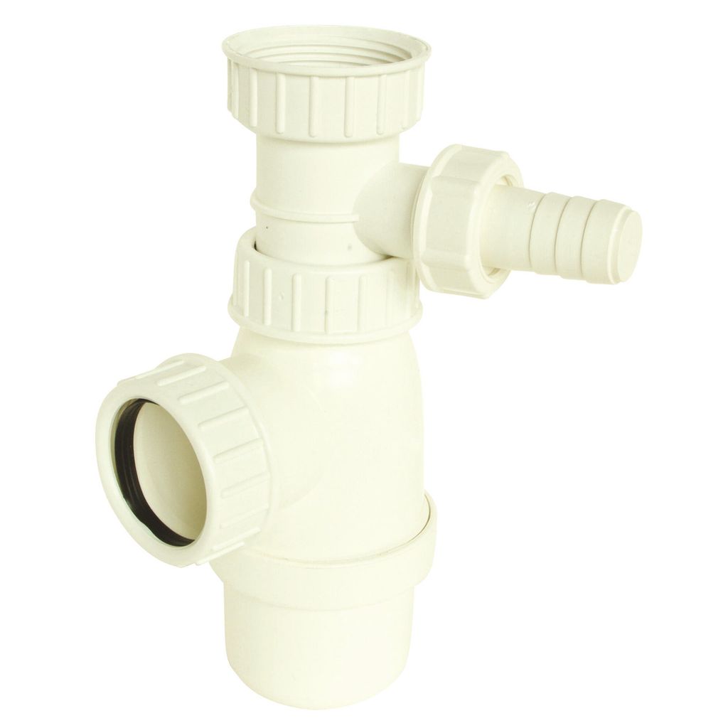 SOMATHERM FOR YOU - P119 - Verstellbarer Spülbecken-Siphon mit Anschluss für Waschmaschine - Weißer Kunststoff - 1 seitlicher Anschluss für Was...