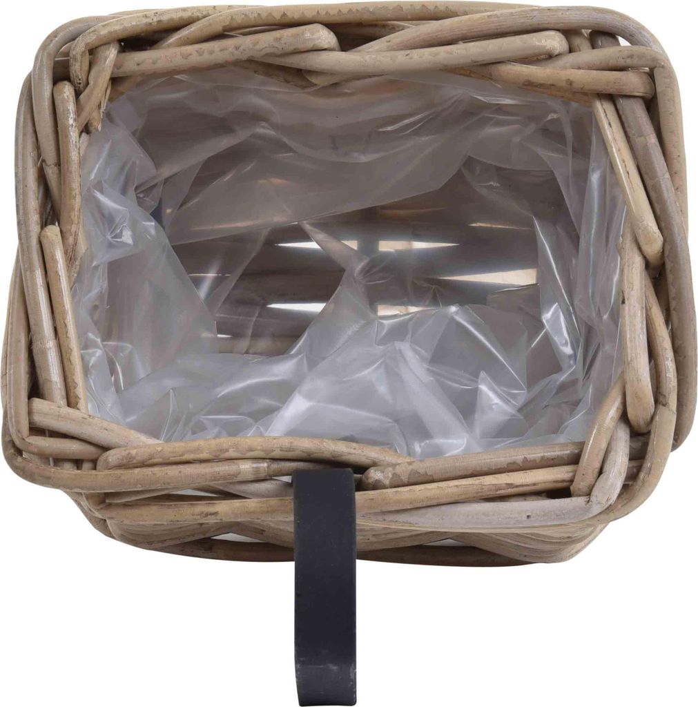 KRINES HOME Balkonkorb Grau Balkon Geländer Pflanz-Korb Blumen-Topf Natur Rattan Balkonkasten Pflanzgefäß mit Folie (1, Rechteckig klein)