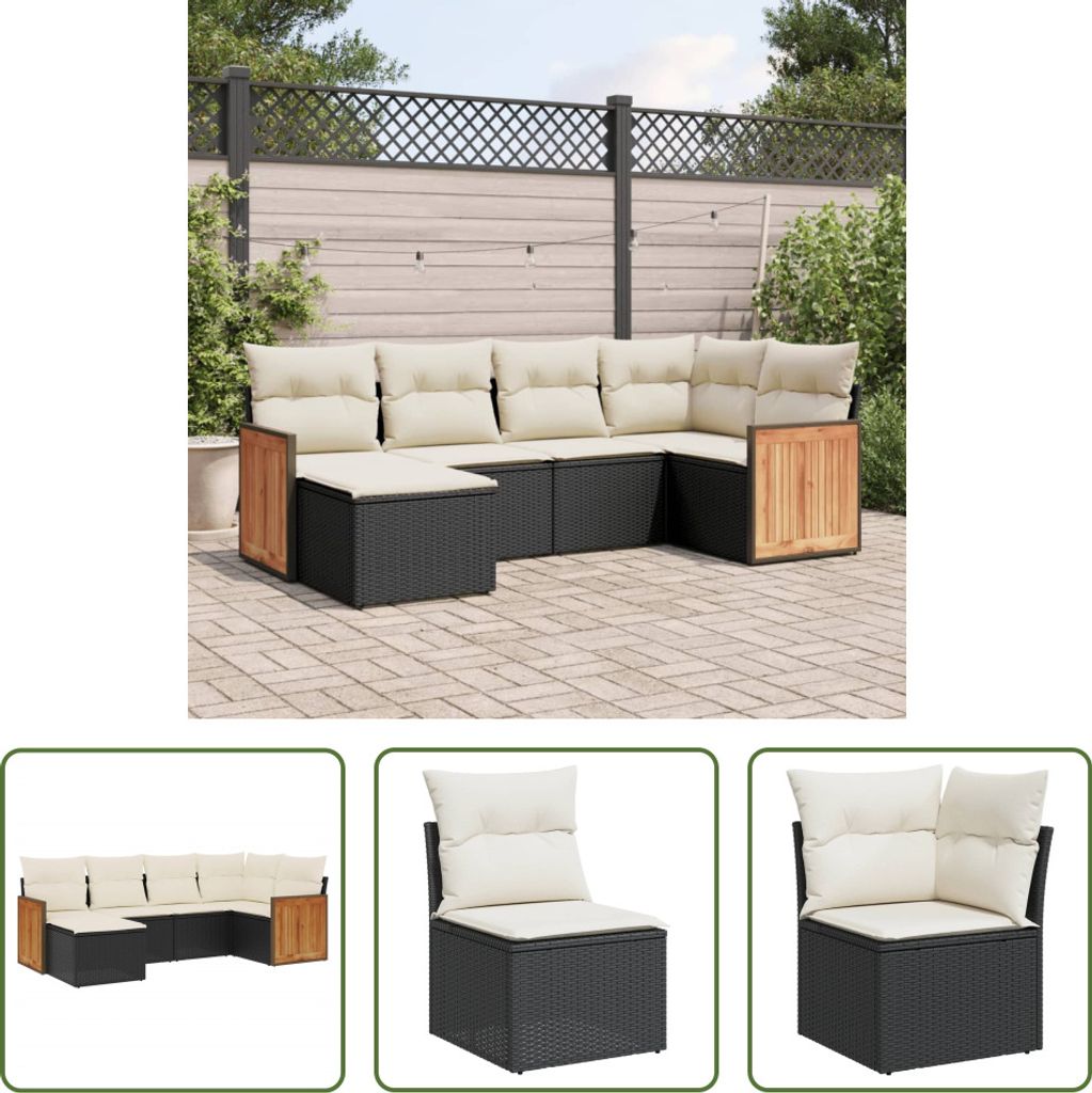 The Living Store 6-tlg. Garten-Sofagarnitur mit Kissen Schwarz Poly Rattan