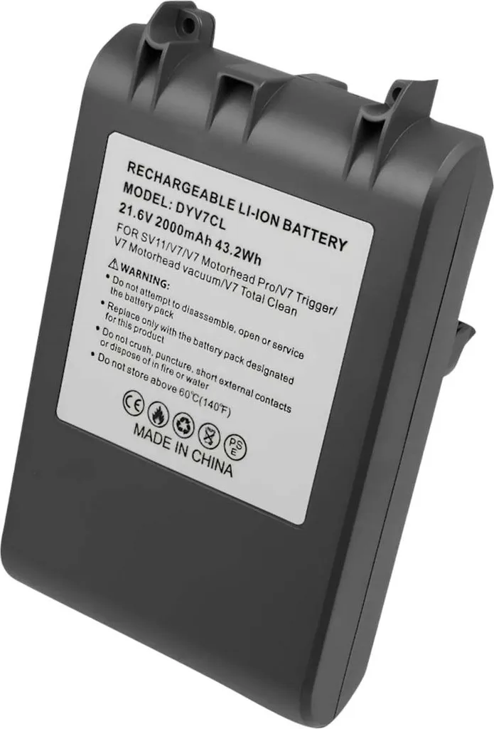 Batterie performante 2000mAh 21.6V pour Dyson V7 avec cellules Li-Ion
