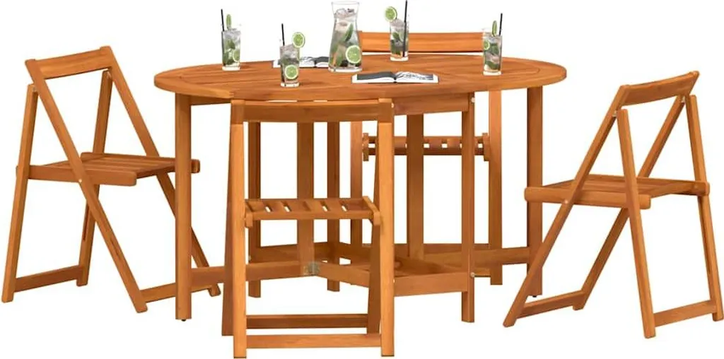 Table de Jardin Robuste en Acacia Massif 5pcs - Résiste aux Intempéries