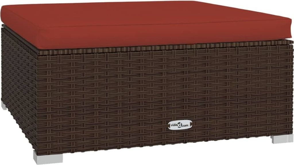 vidaXL Gartenhocker mit Kissen Braun 70x70x30 cm Poly Rattan