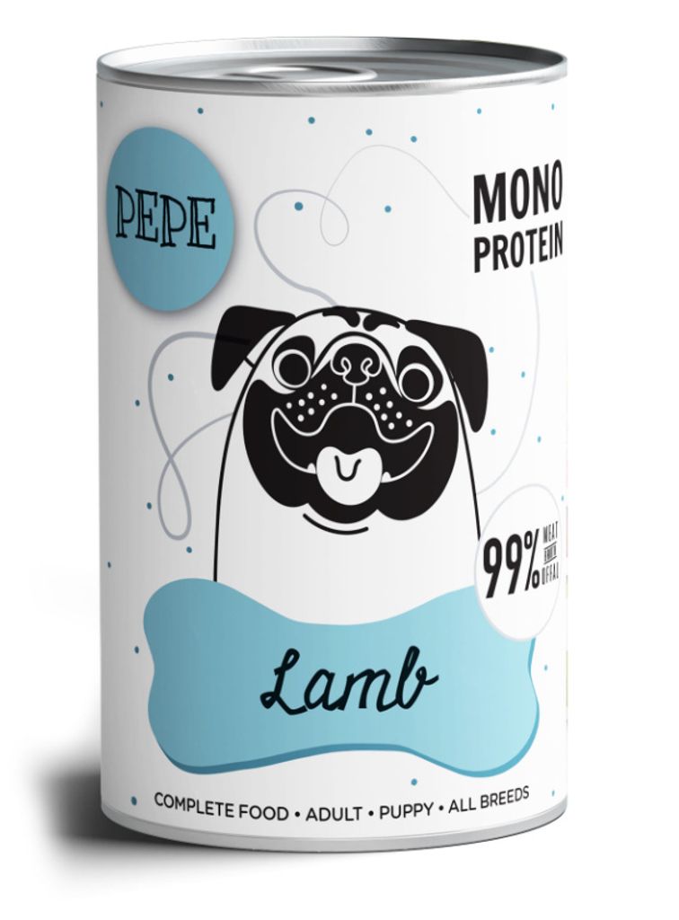 Paka Zwierzaka PEPE - KARMA MOKRA Lamb 99% 400g  Zawiera Zdjęcie produktu 