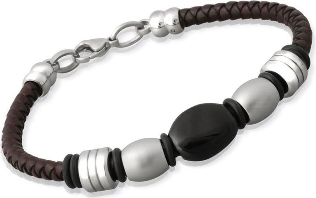 Braunes Lederarmband mit Schmuckelementen 19cm LB0028 Produktbild 