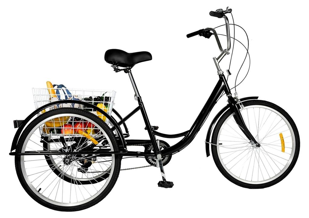 Dreirad-Cruiser für Erwachsene, 8-Gang, 24-Zoll, mit großem Einkaufskorb, für umweltfreundliche Mobilität