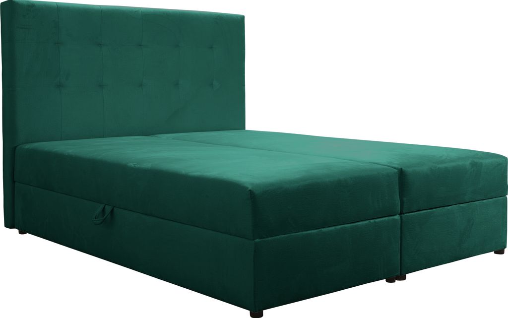 Kontinentales Bett 140x200 cm für Schlafzimmer Dream 140 Bonellfedern 2x Bettzeugkasten Grün Monolith 37