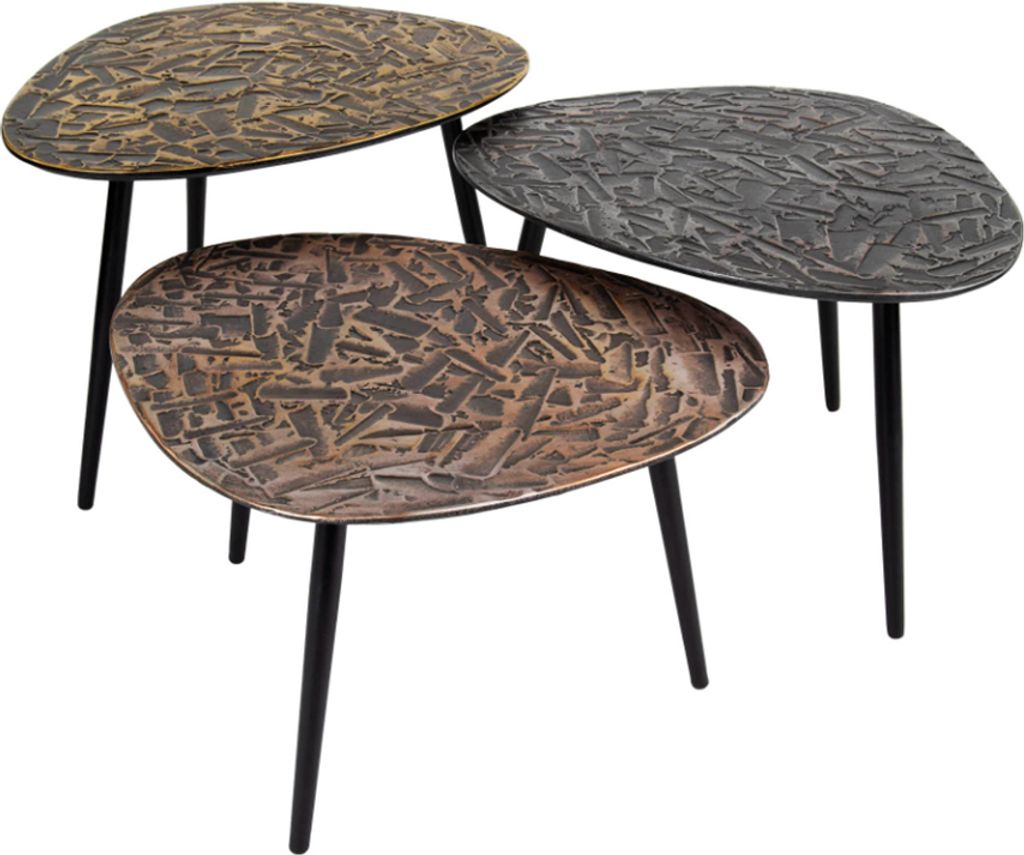 KAWOLA Couchtisch YATA Set 3-tlg. Metall schwarz / silber / bronze dreieckig