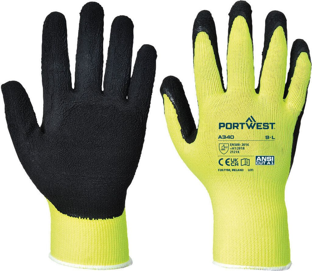 Portwest A340 HiVis Grip Handschuh - Latexschaum Yellow Gr. S