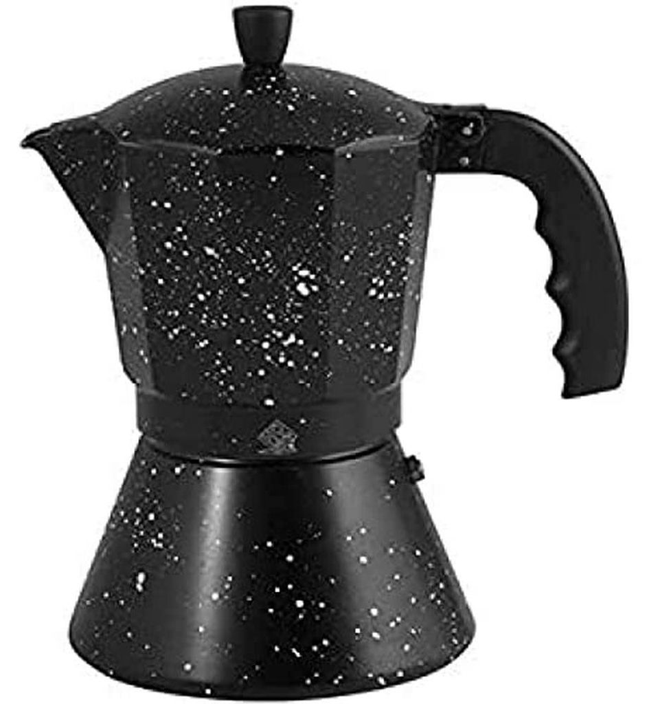 HOME 9011006 Kaffeemaschine, Aluminium, Induktion, Steindekor, Tassen 6 Moka, 6 Tassen, schwarz