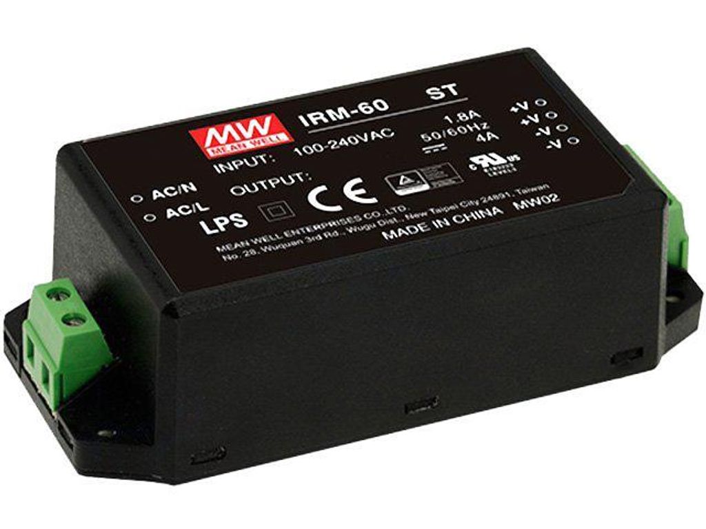 MeanWell Schaltnetzteilmodul mit geschlossenem Gehäuse und Produktbild 
