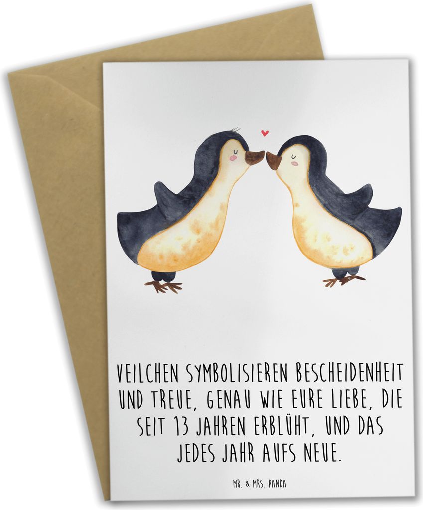 Mr. & Mrs. Panda Klappkarte 13. Hochzeitstag Veilchenhochzeit - Weiß - Geschenk, osterkarten, Treue, einladungskarten, Geschenke, Bescheidenheit, ...