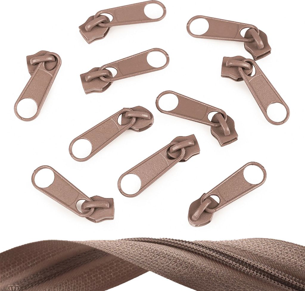 10 Reißverschluss Zipper für Endlosreißverschluss, 5mm, Farbauswahl, Farbe:beigerot