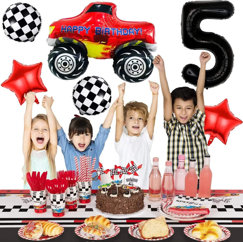 Set ballons 5 ans voiture de course : déco complète pour fête de garçon