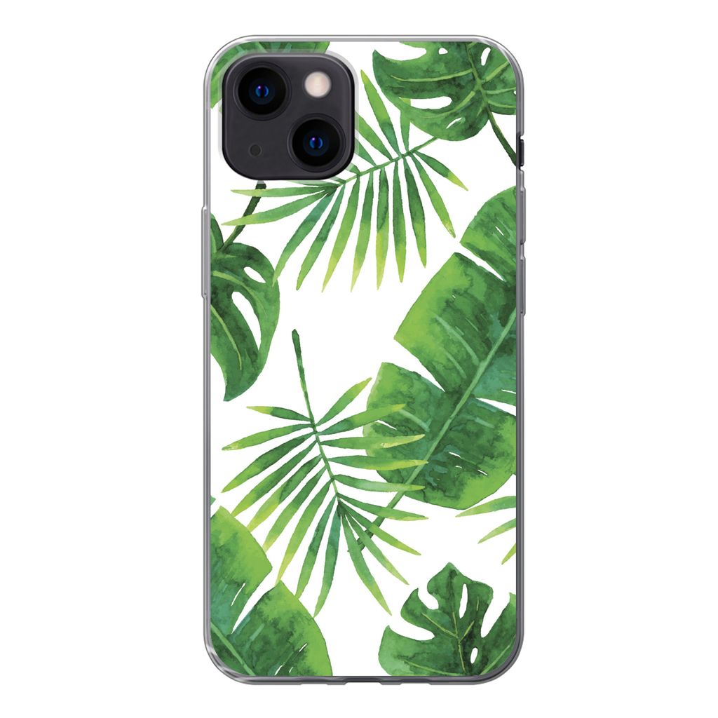 MuchoWow Handyhülle Schutzhülle Hülle für iPhone 13 mini Tropisch - Blätter - Muster Silikon Softcase Handy Hülle - Softcase